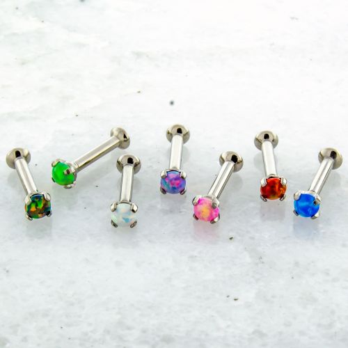 18G/16G STEEL HELIX LABRET  W/ PRONG-SET OPAL