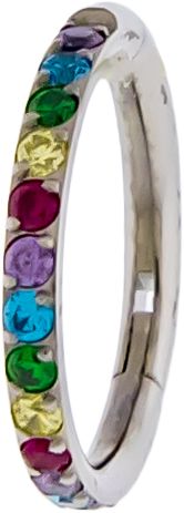 TITANIUM HINGED RING SET WITH RAINBOW GEMS-1MM (18G)-8MM (5/16")-RAINBOW