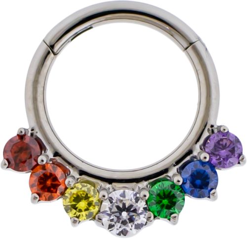 Titanium hinged segment ring with rainbow gems-1.2MM (16G)-8MM (5/16")-RAINBOW