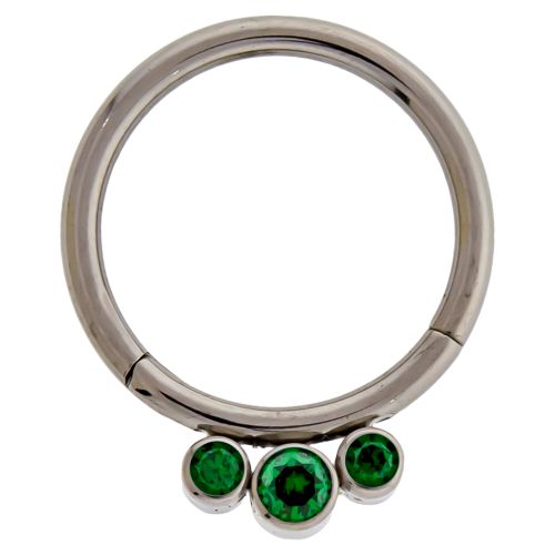 16G THREE GEM TITANIUM HINGED SEGMENT RING-8MM (5/16")-DARK GREEN