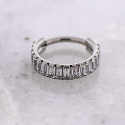 18G TITANIUM HINGED RING WITH BAGUETTE GEMS