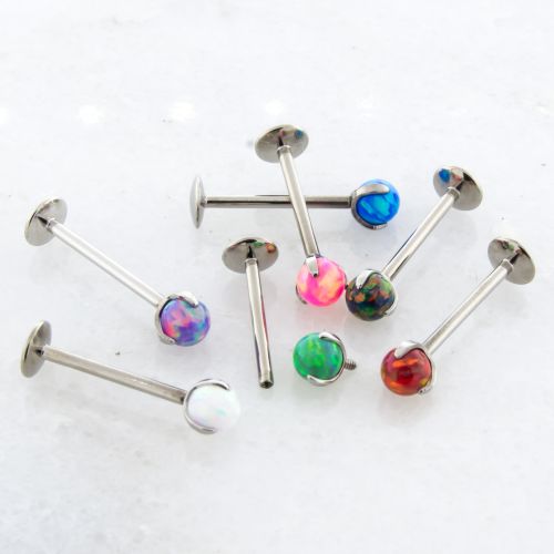 18G/16G Steel Labret w/ Claw Set Opal