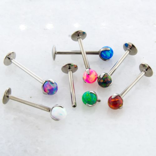 18G/16G Titanium Internally Threaded Labret w/ Claw Opal