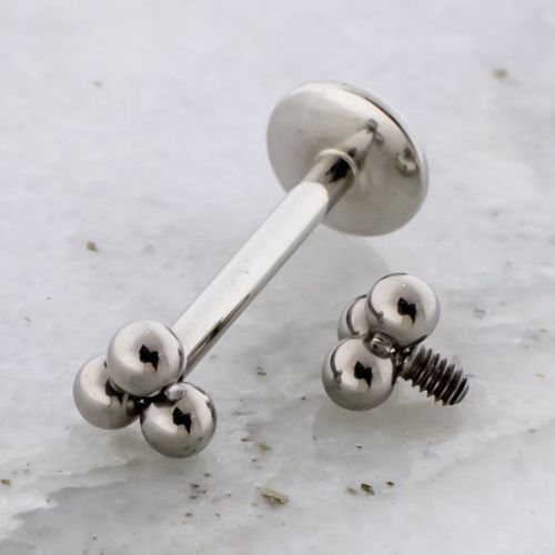 18G/16G Titanium Internally Threaded Labret w/ Beaded Trinity End