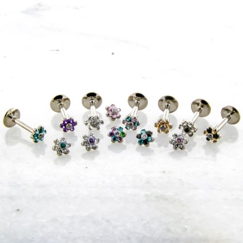 18G/16G Titanium Internally Threaded Labret w/ Gem Flower