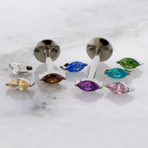 14G Internally Threaded Labret Premium Zirconia Marquise