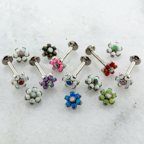 14G Titanium Internally Threaded Labret w/ Opal Flower