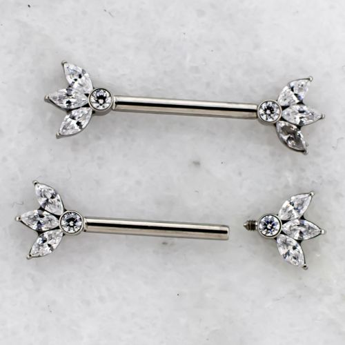 14G Titanium Internally Threaded CZ Marquise Nipple Barbell