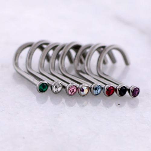 Titanium Nose Jewelry with Bezel Set Premium Crystal