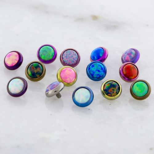 Titanium Internally Threaded End - Bezel Set Opal Disc 14G