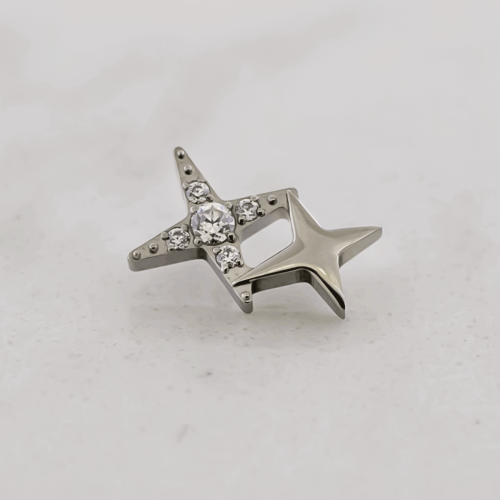 Titanium Threadless End - Double Starburst with Gems