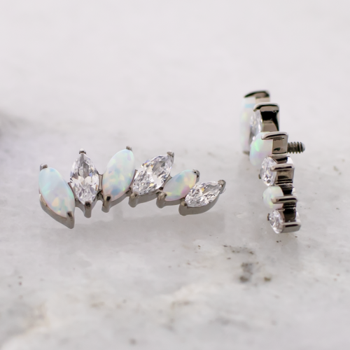 Steel Internally Threaded End - CZ and Opal Marquise Crescent 16G-18G