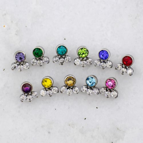 Titanium Internally Threaded End - 4 Gem Cluster 18G-16G