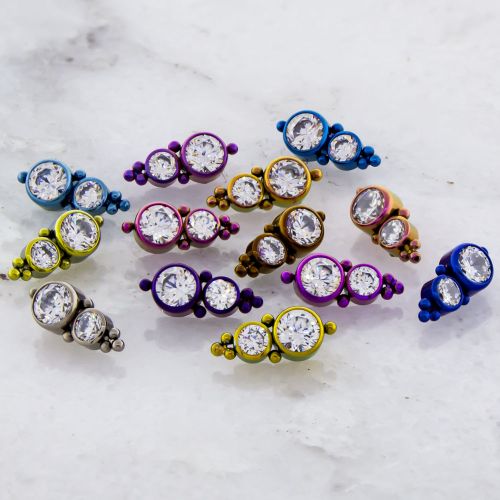 Titanium Internally Threaded End - Beaded 3 Gem Cluster 18G-16G