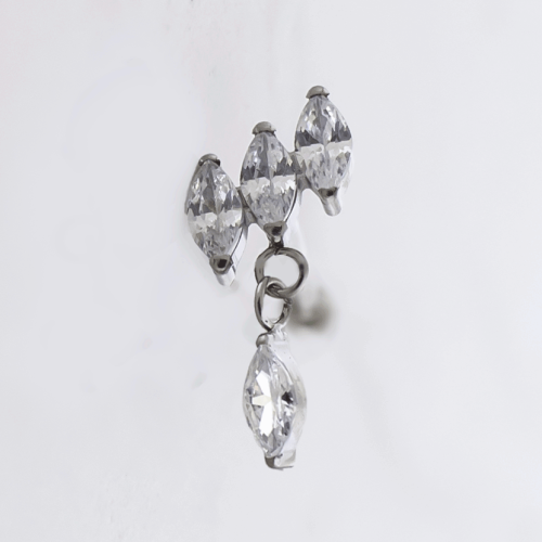 Titanium Internally Threaded Barbell With Triple Marquise Dangle End