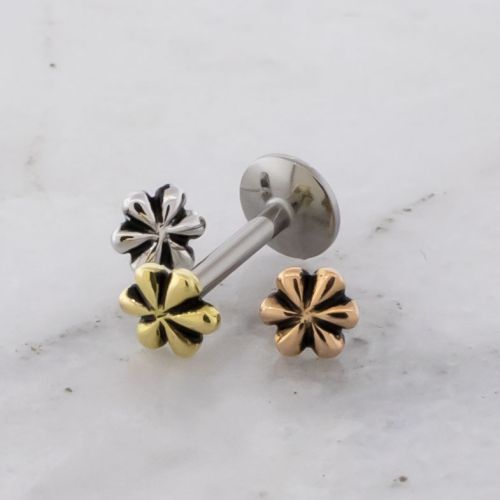 Threadless Titanium Labret w/ 18kt Flower End