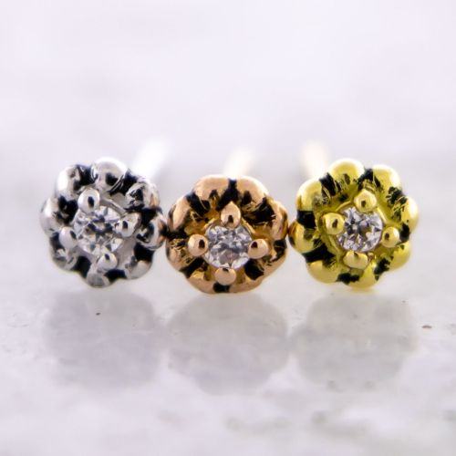 18KT Gold Threadless End - Micro Flower w/ Premium Zirconia