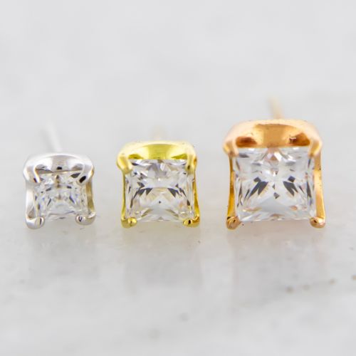 18KT Gold Prong Set Square Cut Premium Zirconia