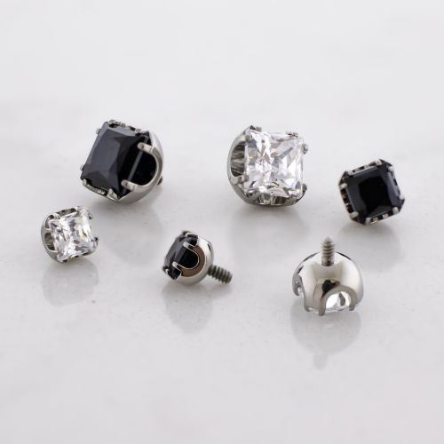 Titanium Threaded End - Flat Prong Set Square Premium Zirconia