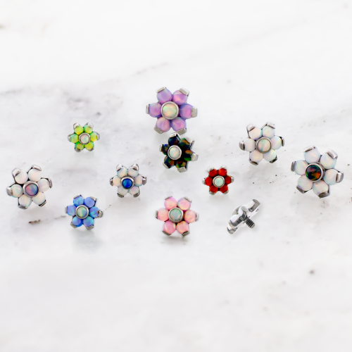 Titanium Internally Threaded End - Opal Flowers 18G-16G