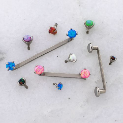 14G Titanium Flat Surface Barbell w/ Prong Set Claw Opal