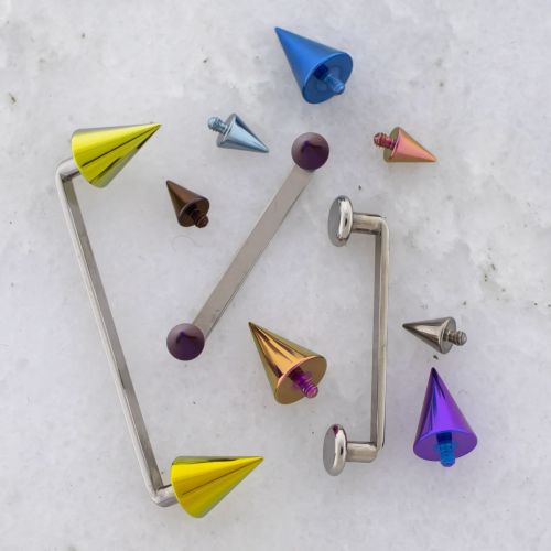 14G Titanium Flat Surface Barbell w/ Titanium Cone Ends