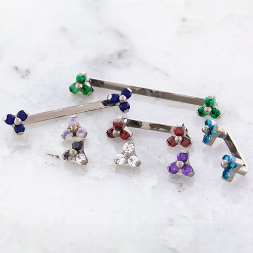 14G Titanium Flat Surface Barbell W/ Gem Trinity