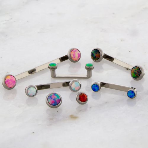 14G TITANIUM FLAT SURFACE BARBELL W/ OPAL DISCS