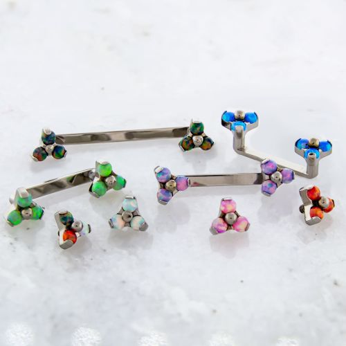 14G Titanium Flat Surface Barbell W/ Opal Trinity