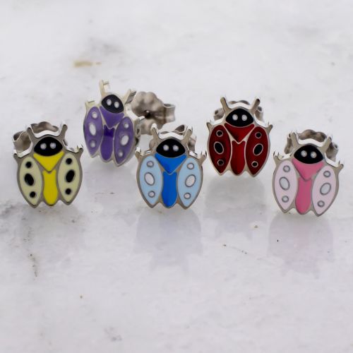 Pair Titanium Earring Stud Ladybug