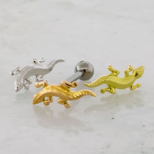 Threadless Titanium Barbell With 18k Gold Crocodile End