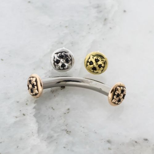 Threadless Titanium Curved Barbell With 18k Gold Fleur De Lis Ends