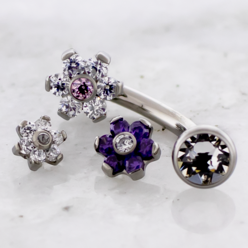 16G Internally Threaded Titanium Curved Barbell w/ Gem Flower End