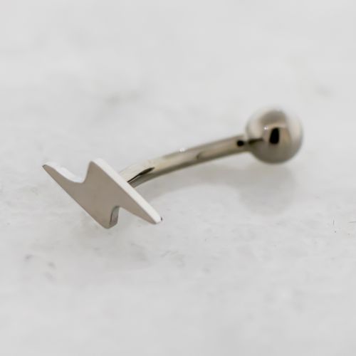 Titanium Threadless Curved Barbell w/ Lightning Bolt End