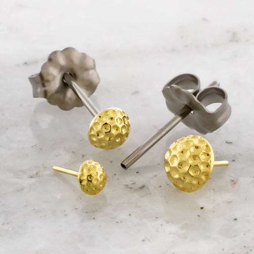 Titanium Earring Studs With 18k Hammered Domes