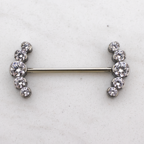 Titanium Threadless Barbell With 5 Gem Cluster Ends