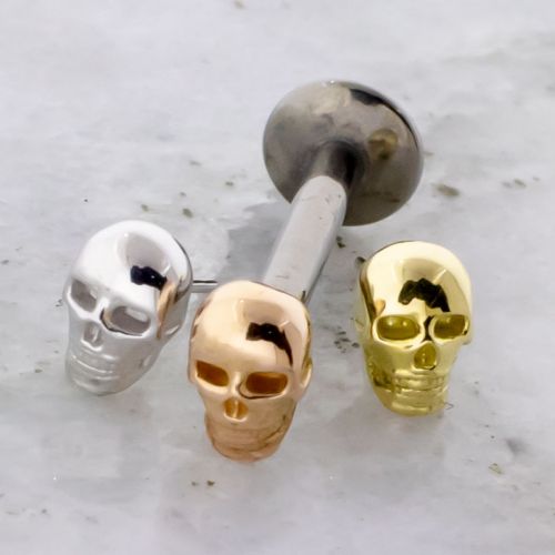 Titanium Threadless Labret w/ 18kt Skull End