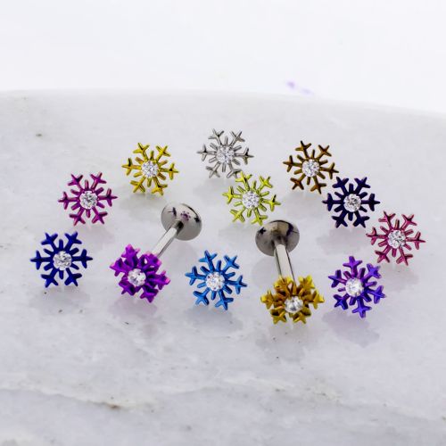 Titanium Threadless Labret w/ Snowflake with Cubic Zirconia