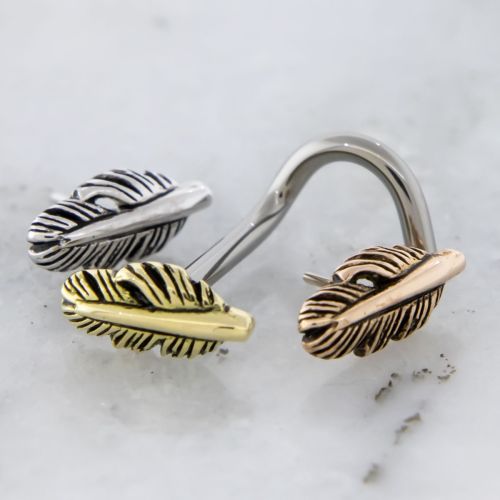 Titanium Threadless Nose Screw With 18K Gold Feather End