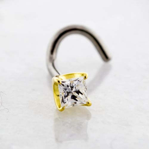 THREADLESS NOSE SCREW WITH 18KT YELLOW GOLD SQUARE GEM