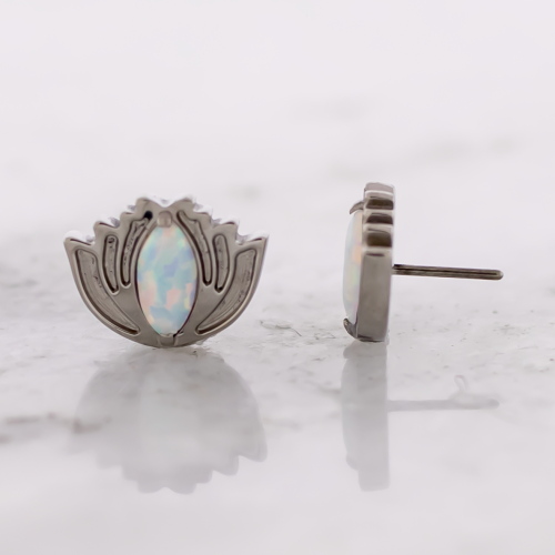 Titanium Threadless End - White Opal Lotus