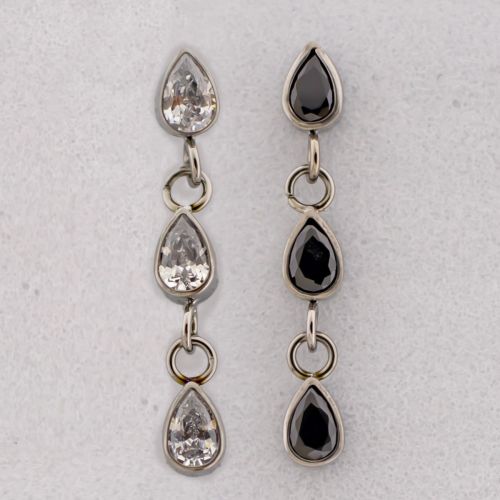 Titanium Threadless End - 3 Teardrop CZ Dangle