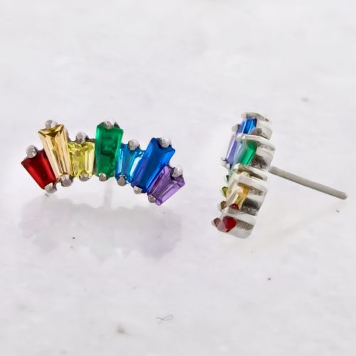 Titanium Threadless End - Rainbow Baguette Crescent