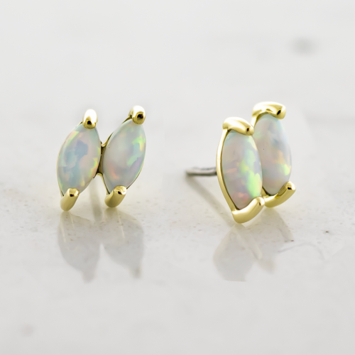 14KT Gold Threadless End - Two Marquise opals