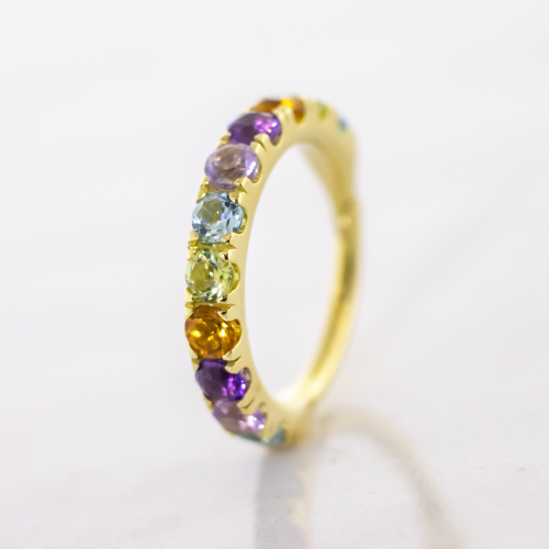 18kt Hinged Segment Ring With Prong Set Genuine Gemstones