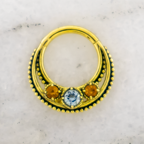 18kt Hinged Ring Set With Blue Topaz and Citrine