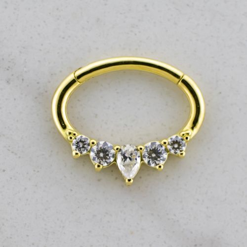 18kt Hinged Ring w/ Pear & Round Premium Zirconia