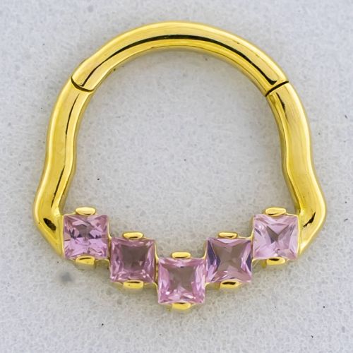 18kt Gold Hinged Ring with Square Pink Sapphires