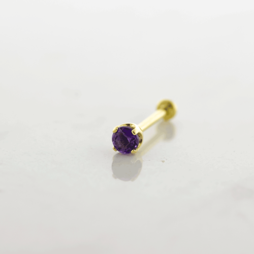 18Kt Gold Helix Labret with Round Dark Amethyst End