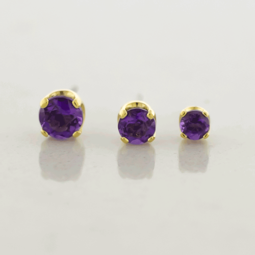 18kt Gold Threadless End w/ Genuine Dark Amethyst